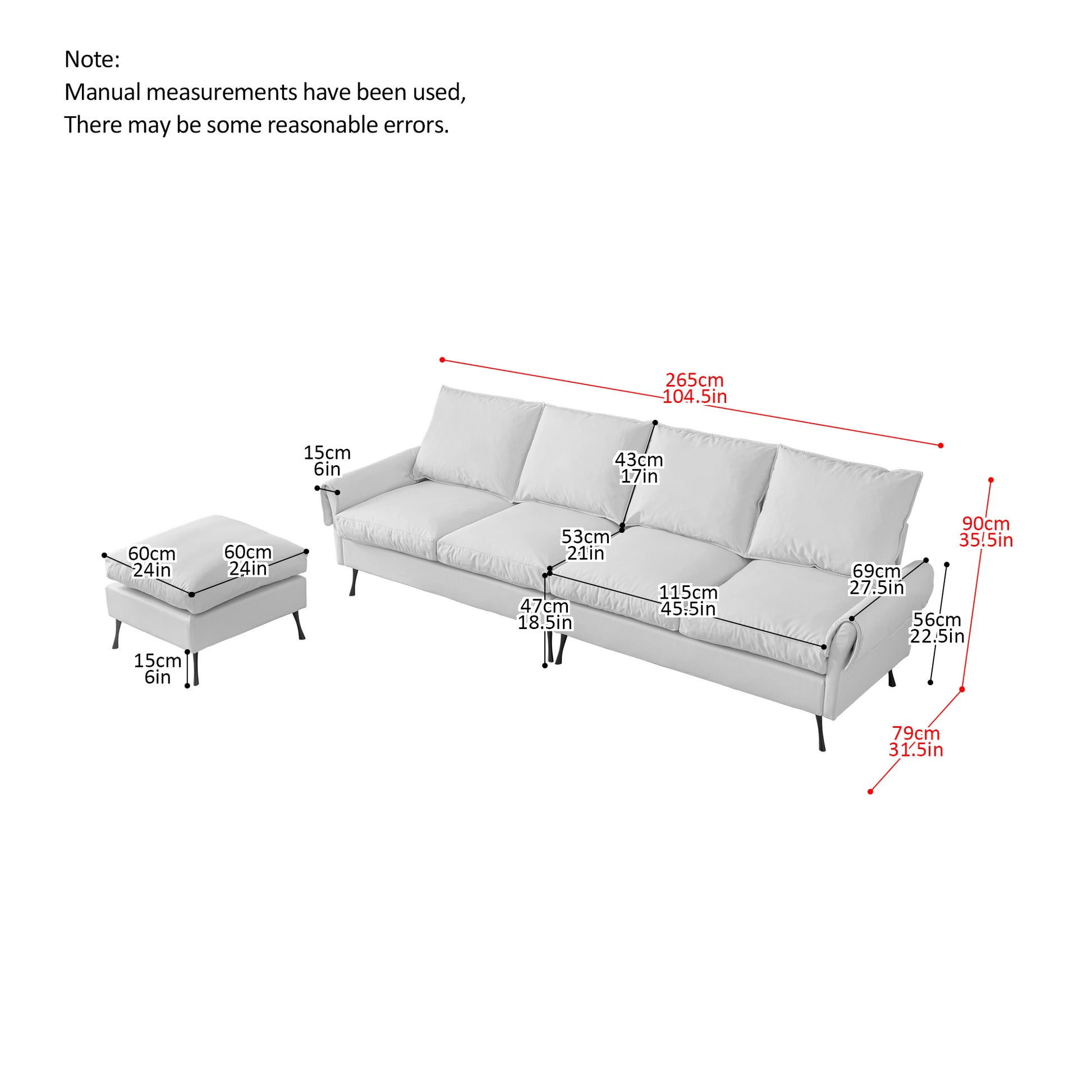 [VIDEO] provided]104.5"Modern Sectional Technical leather L-Shaped Sofa Couch with Convertible Ottoman