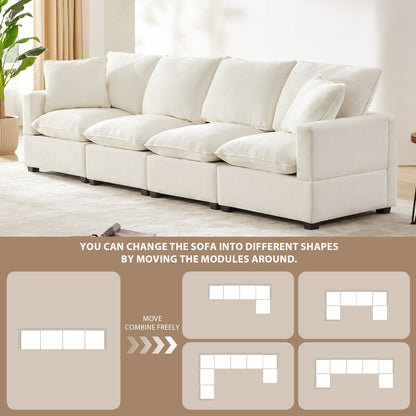 [VIDEO provided] [New] 110*29" Modern Modular Sofa, 4 Seat Chenille Sectional Couch Set with 2 Pillows Included, Freely Combinable Indoor Funiture for Living Room, Apartment, Office, 2 Colors