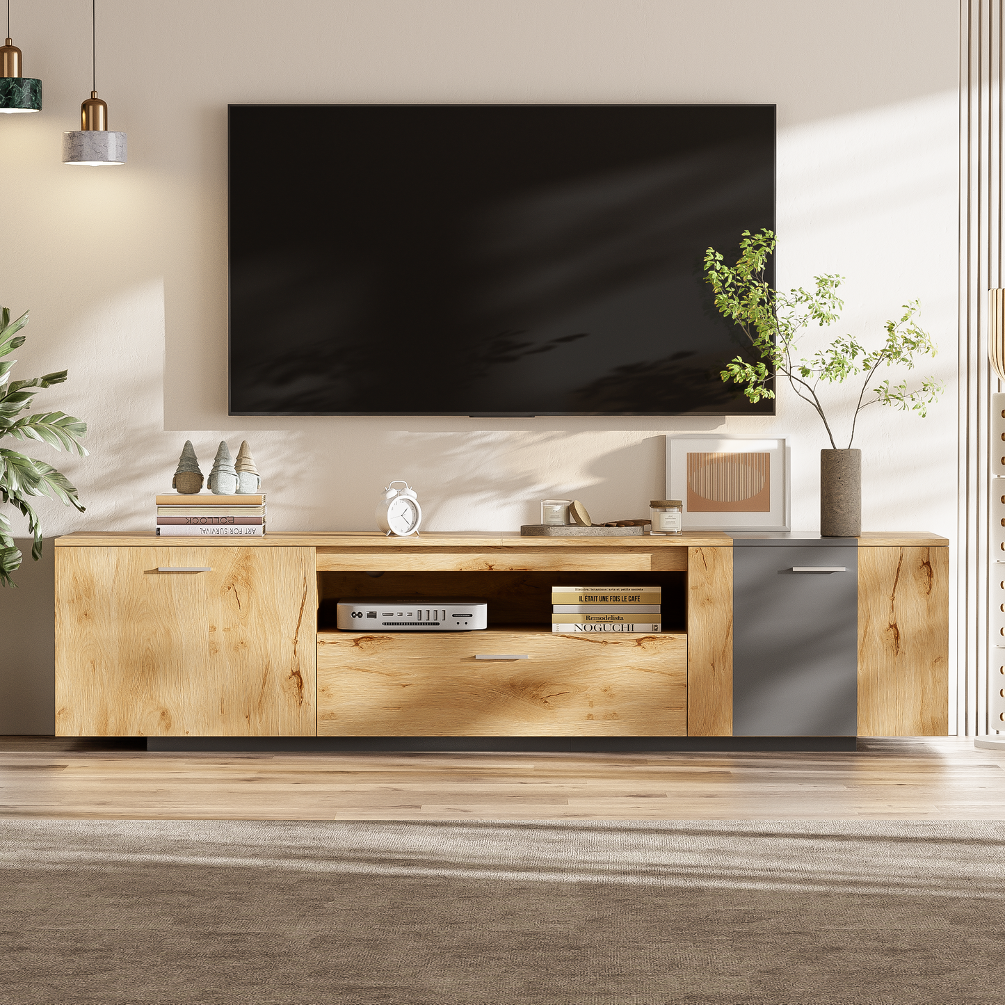 70'' Modern TV Stand with 3 Cabinets& Drawer, Entertainment Center for TVs up to 80'', Color Matching Television Console for Living Room, Bedroom, Home Theatre