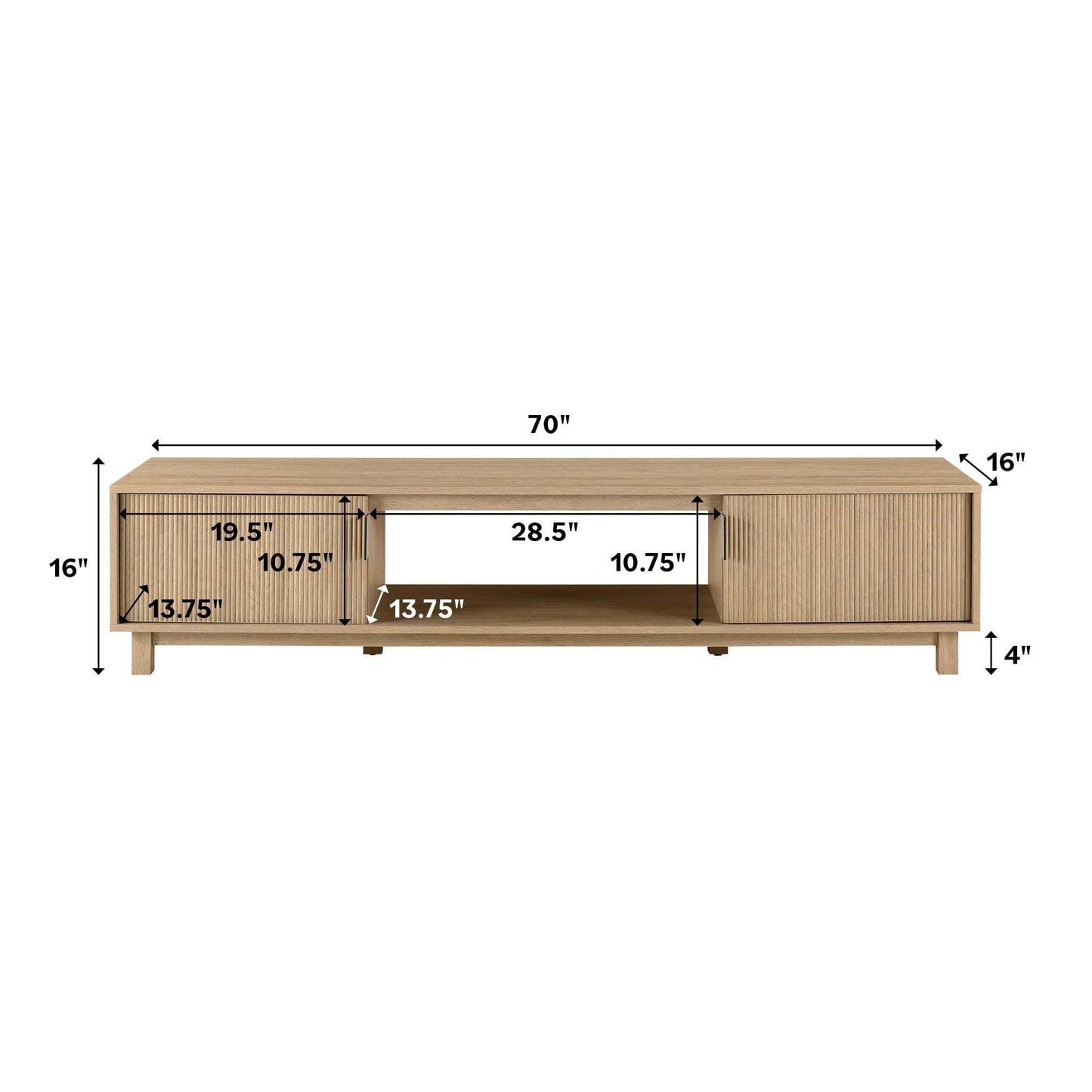 Modern Fluted-Door Minimalist TV Stand for TVs up to 80 inches – Coastal Oak