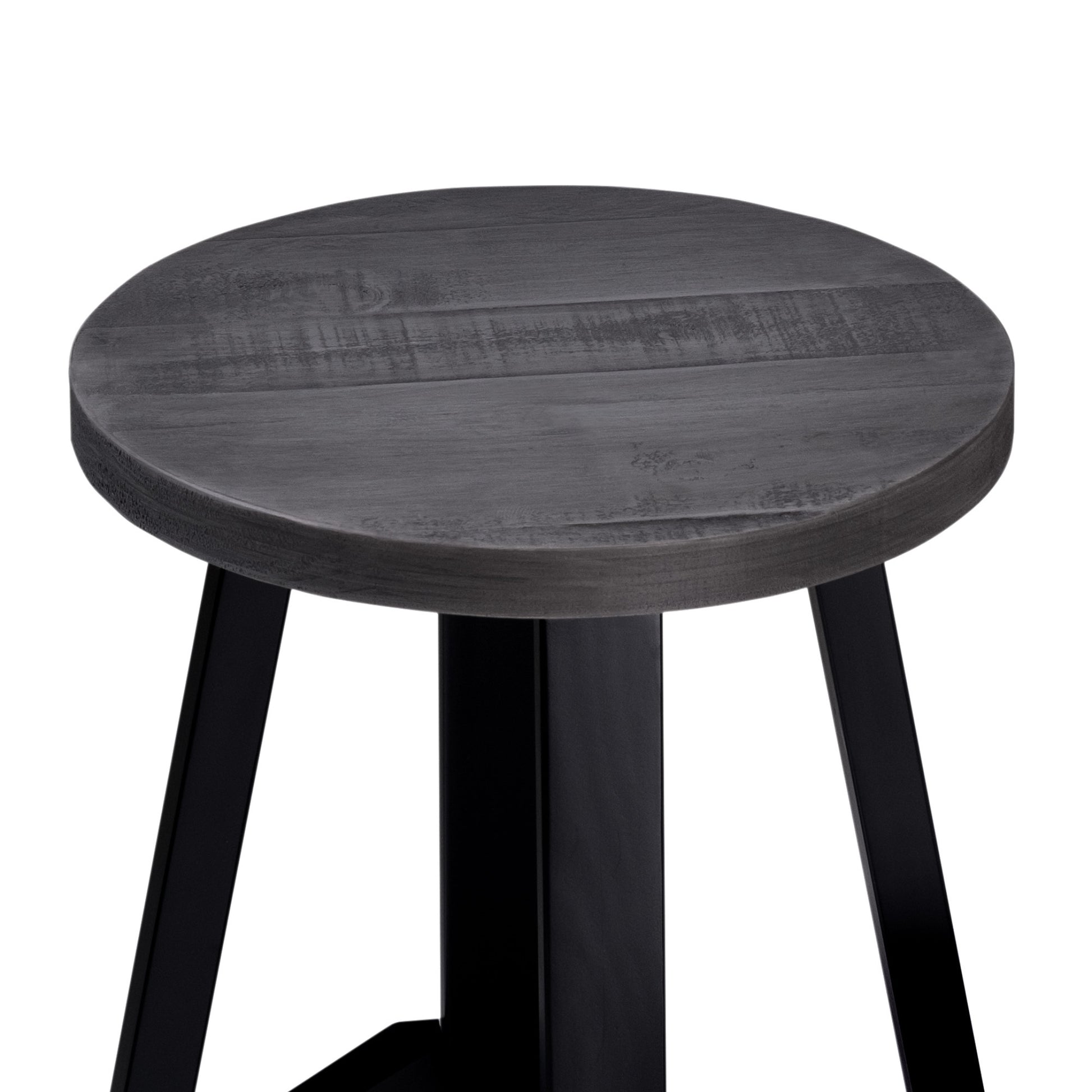 Rustic Distressed Solid Wood Round Dining Stool – Grey