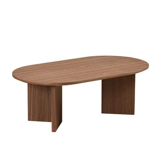 Length 39.37 Inch Modern Coffee Table,MDF Oval Coffee Table for Living Room,Small Coffee Table with Sturdy Pedestal for Apartment,Bedroom,Walnut