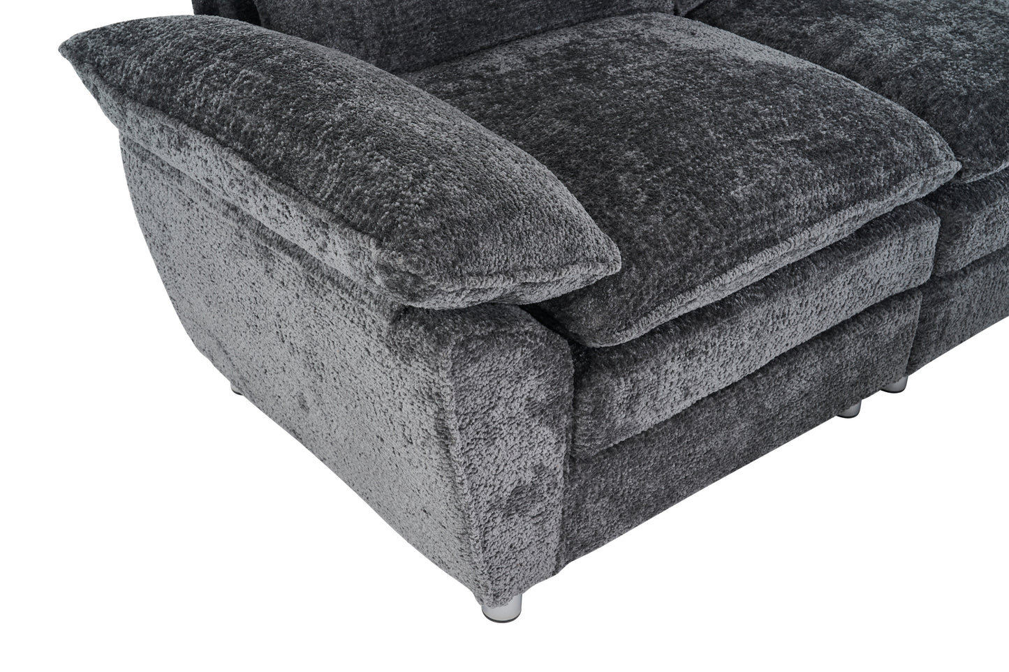 Modern Deep 3-Seat Sofa Couch with Ottoman, Polyester Sofa Sleeper Comfy Upholstered Furniture for Living Room, Apartment, Studio, Office,Dark Grey