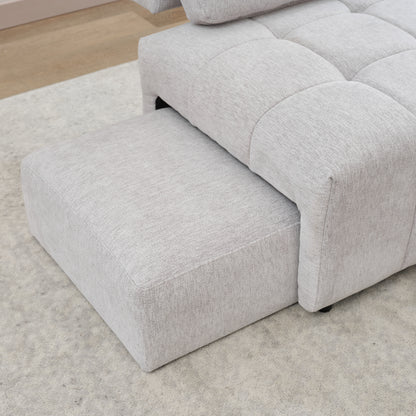 91.73" L-shaped Sofa Sectional Sofa Couch with 2 Stools and 2 Lumbar Pillows for Living Room, Light Grey