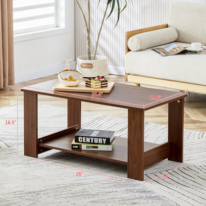 Modern minimalist walnut colored double layered rectangular coffee table ,tea table.MDF material is more durable,Suitable for living room, bedroom, and study room.19.6"*35.4"*16.5"  CT-16