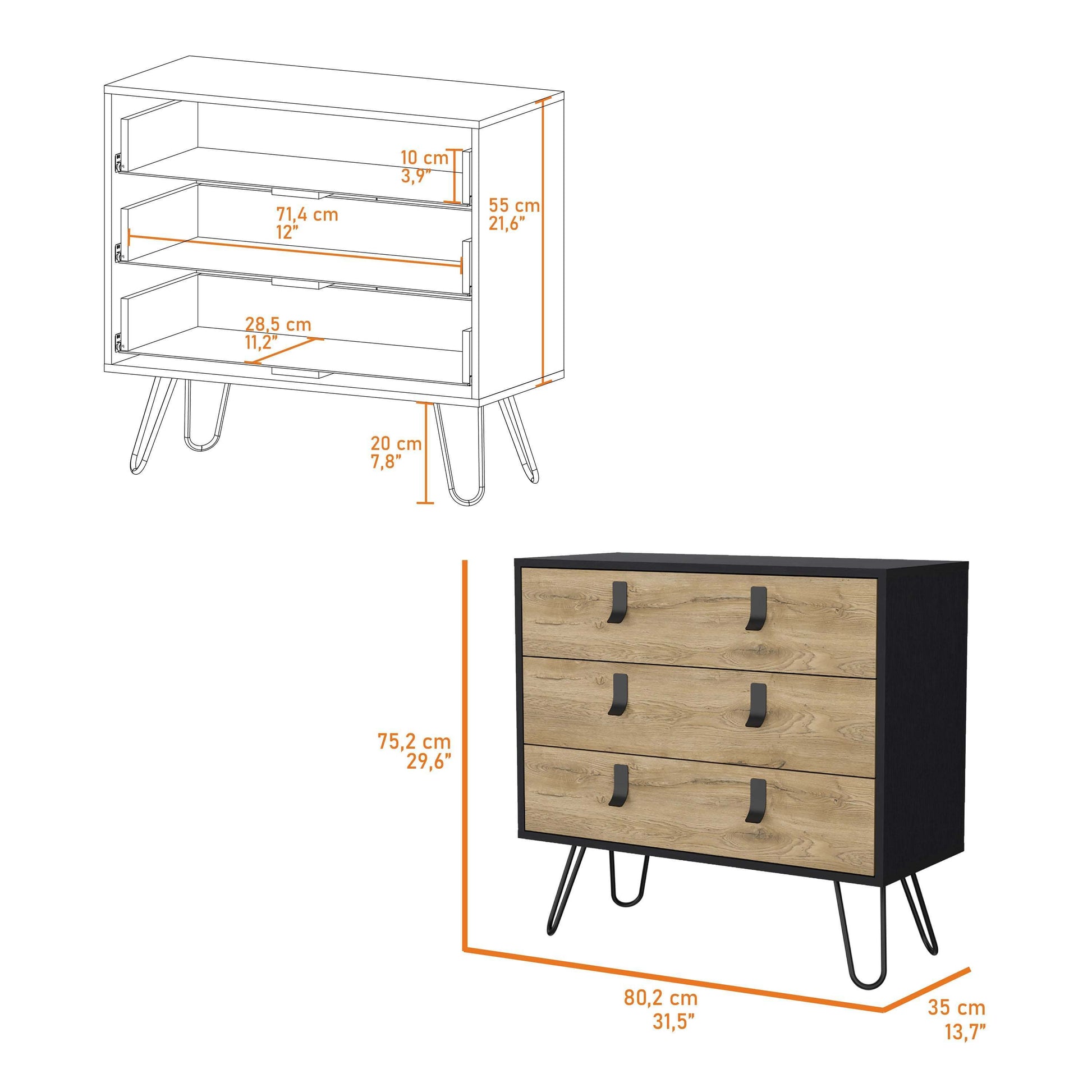 Chase Black and Macadamia 3-Drawer Dresser