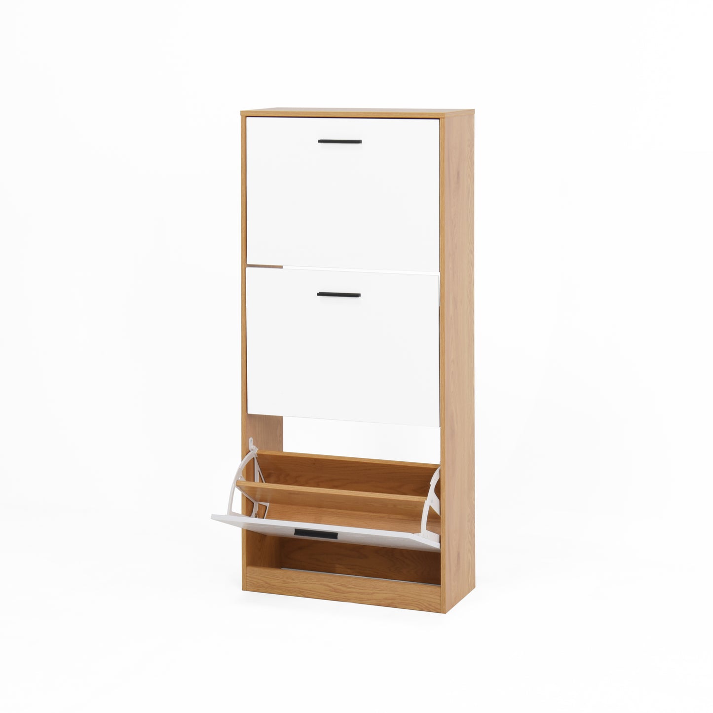 Shoe Storage Cabinet with 3 White Panel Flip Drawers, Freestanding Organizer for Entryway, Narrow Shoe Rack Cabinet