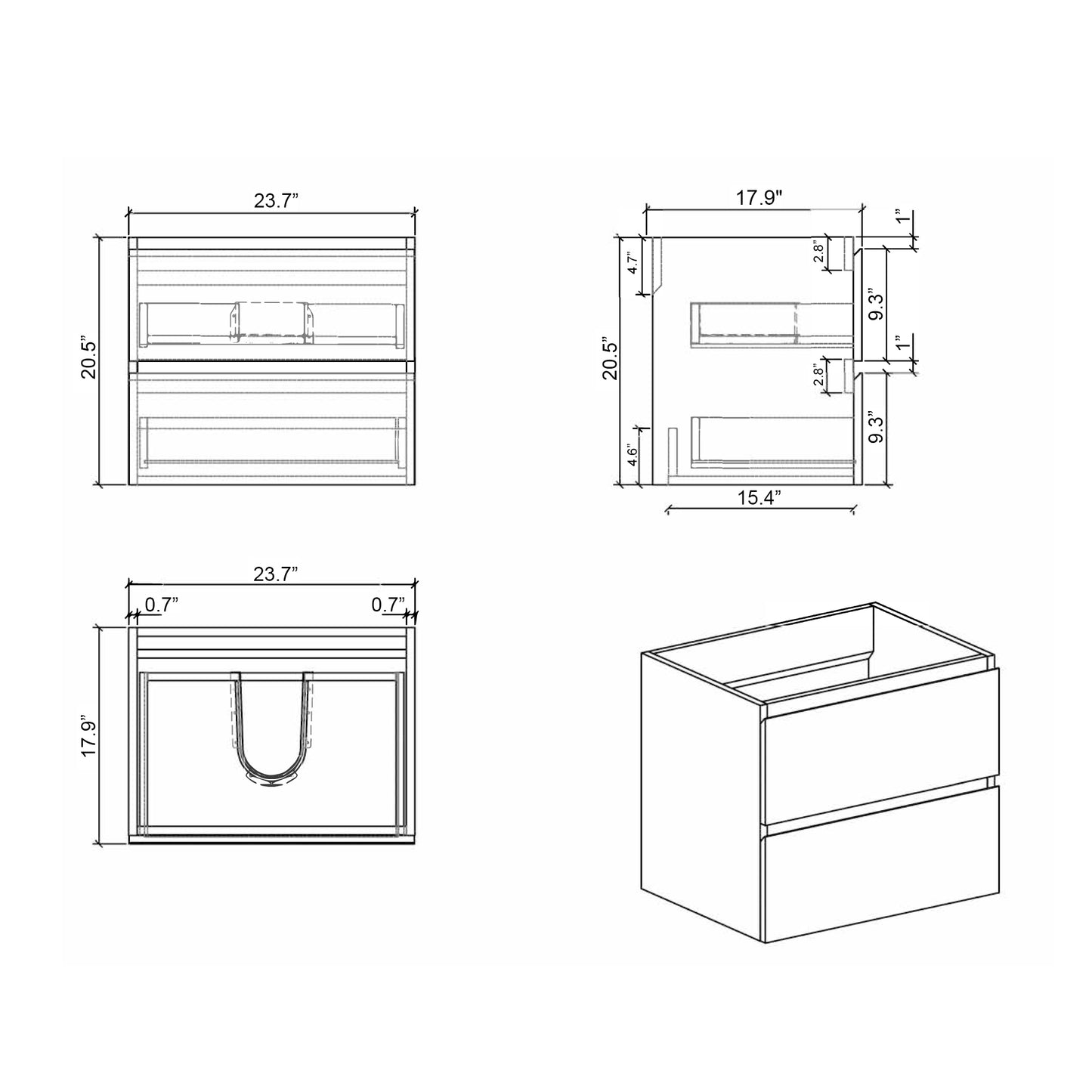 U040-Alice24-106 Alice 24" Natural Oak Bathroom Vanity with Sink, Large Storage Wall Mounted Floating Bathroom Vanity for Modern Bathroom, One-Piece Glossy White Sink Basin without Drain and Fauce