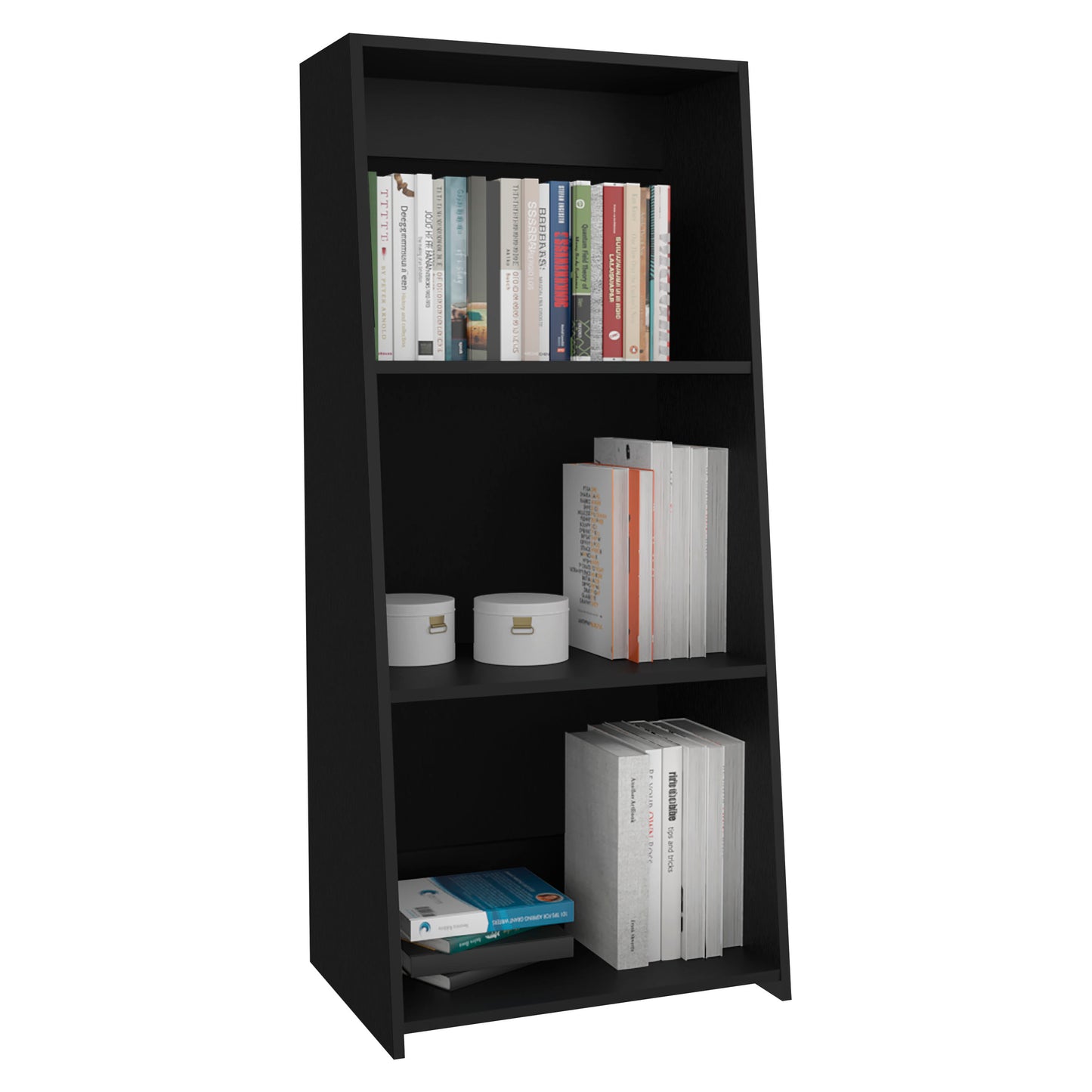 Note 47" Tall Three-Tier Ladder Bookcase Black