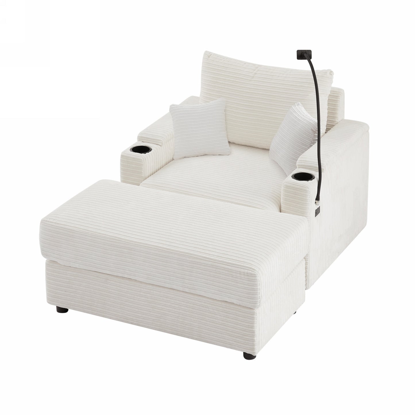 41.7" Modern Style Single Sofa Sofa Couch with Storage Space, A Movable Ottoman, Two USB Ports, Two Cup Holders, A Phone Holder for Living Room, Beige