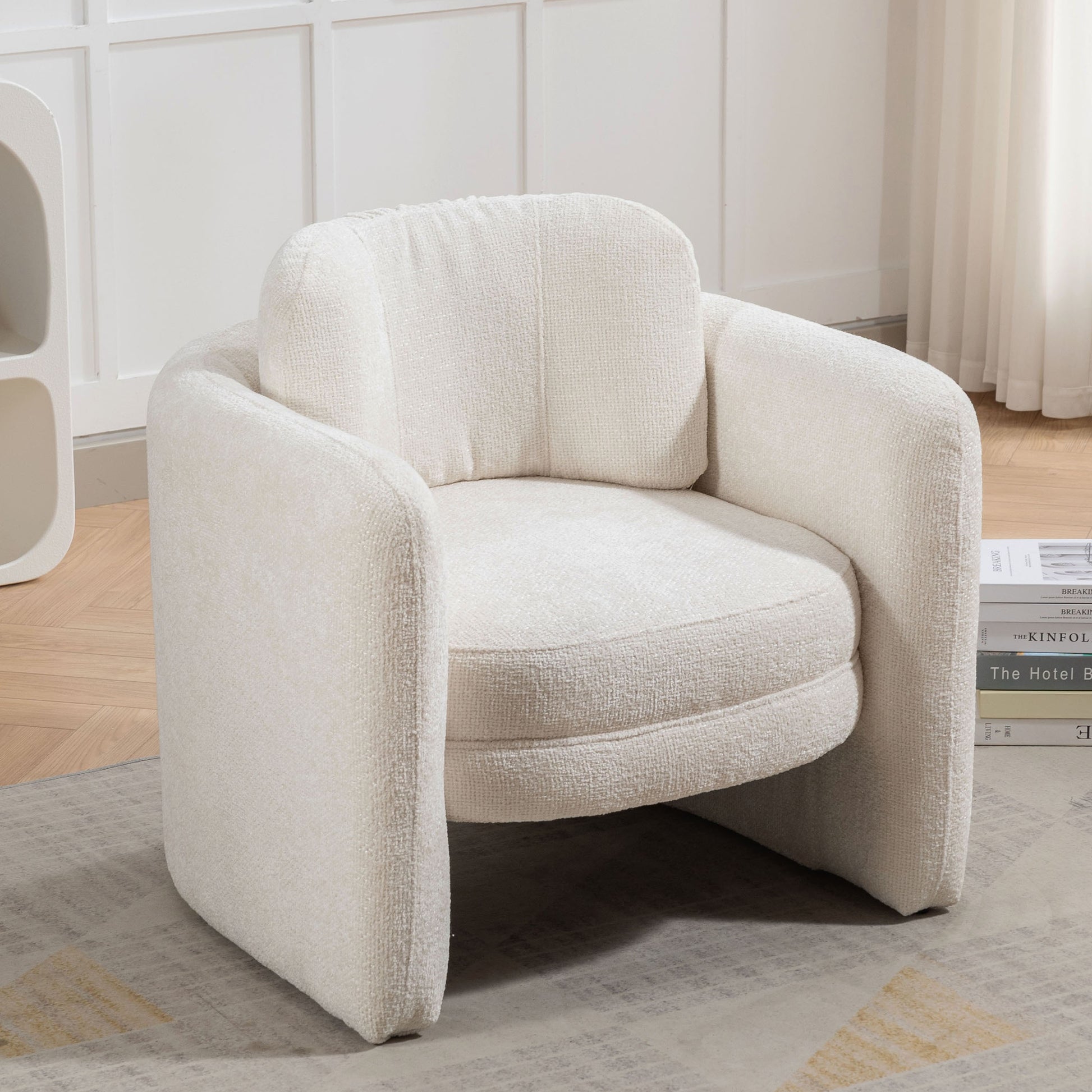 Mid Century Modern Barrel Accent Chair Armchair for Living Room, Bedroom, Guest Room,Office, Ivory