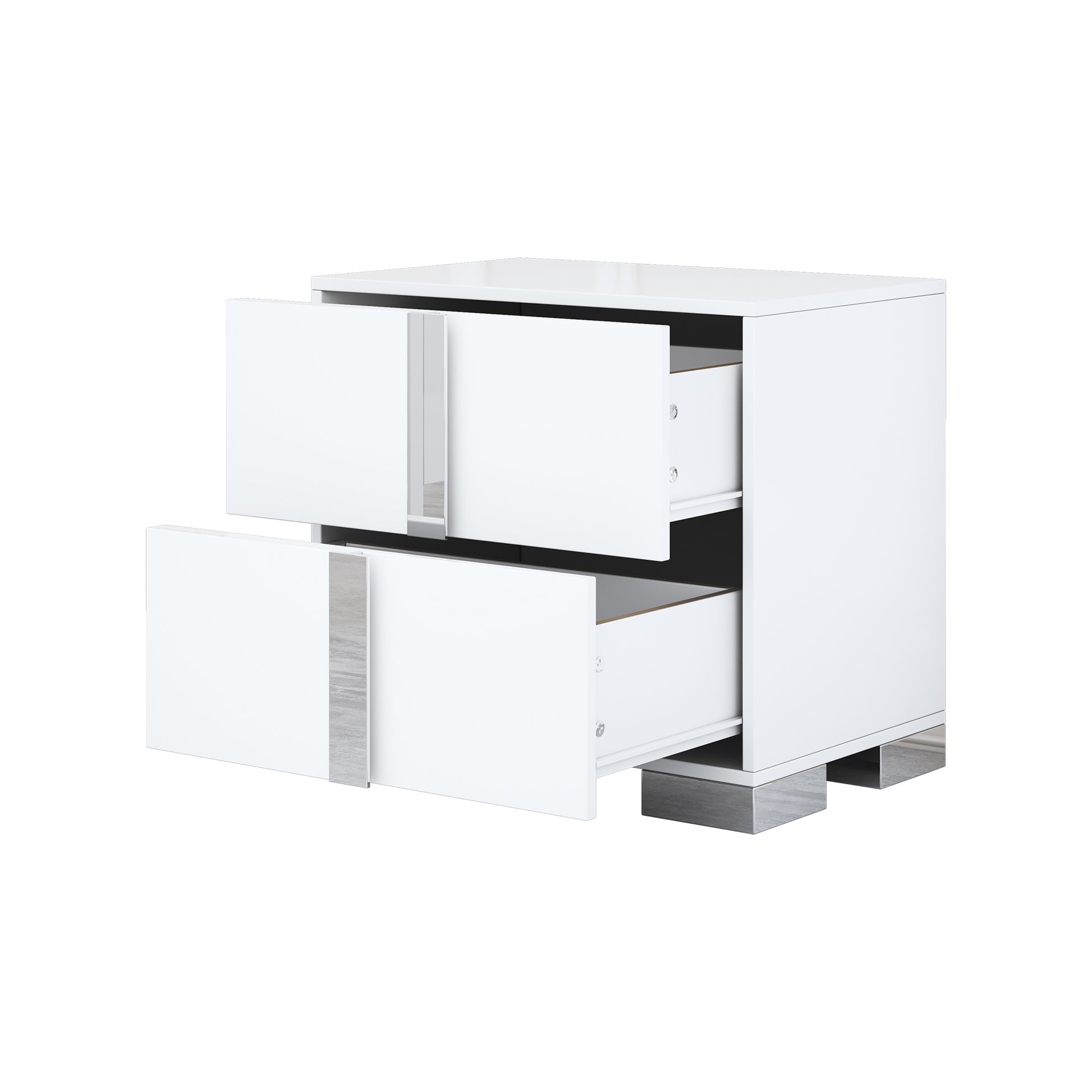 Elegant Nightstand with Metal Handle,Mirrored Bedside Table with 2 Drawers for Bedroom,Living Room,White