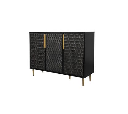 3 Door Storage Cabinet,Buffeet Sideboard with Adjustable Shelves,Honeycomb Seamless Hexagons Pattern Metal Door for Living Room,Dinging Room,Kitchen,Entrance