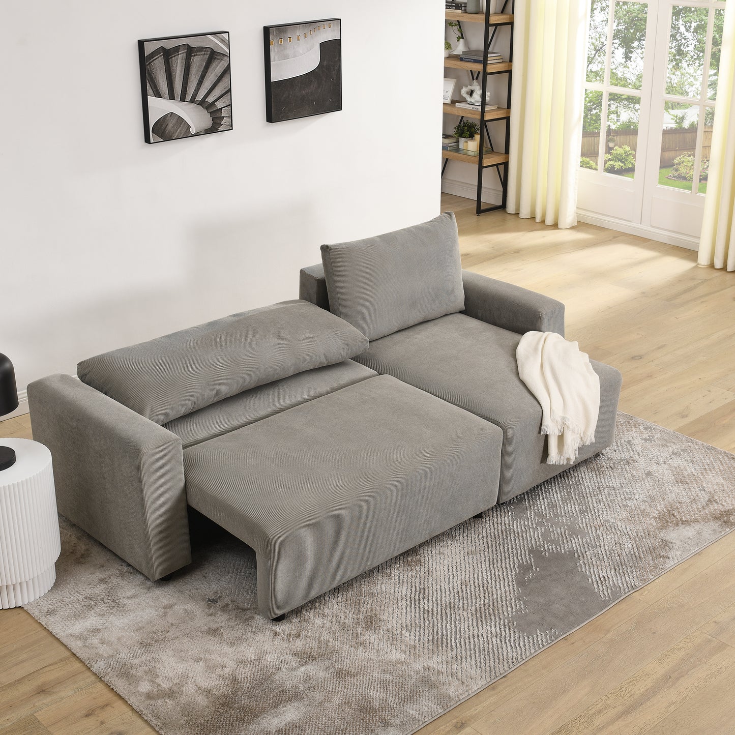 Modular Corduroy Upholstered 3 Seater Sofa Bed with Storage for Home Apartment Office Living Room, Free Combination, L Shaped
, Grey