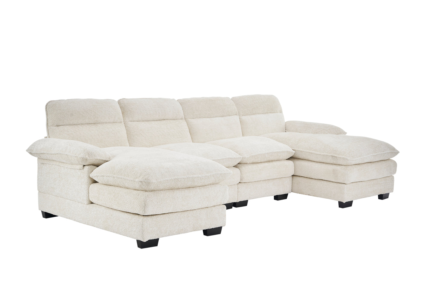 U-shaped profile sofa, including two single seats and two chaise, modular sofa, Chenille sofa,White