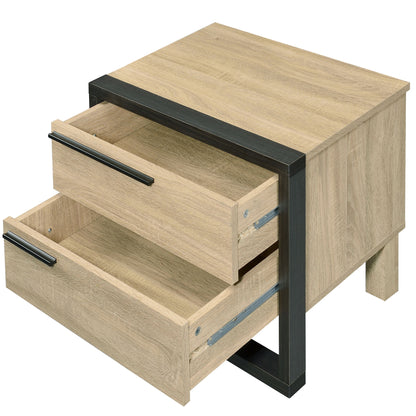 Oak and Black 2-drawer Nightstand