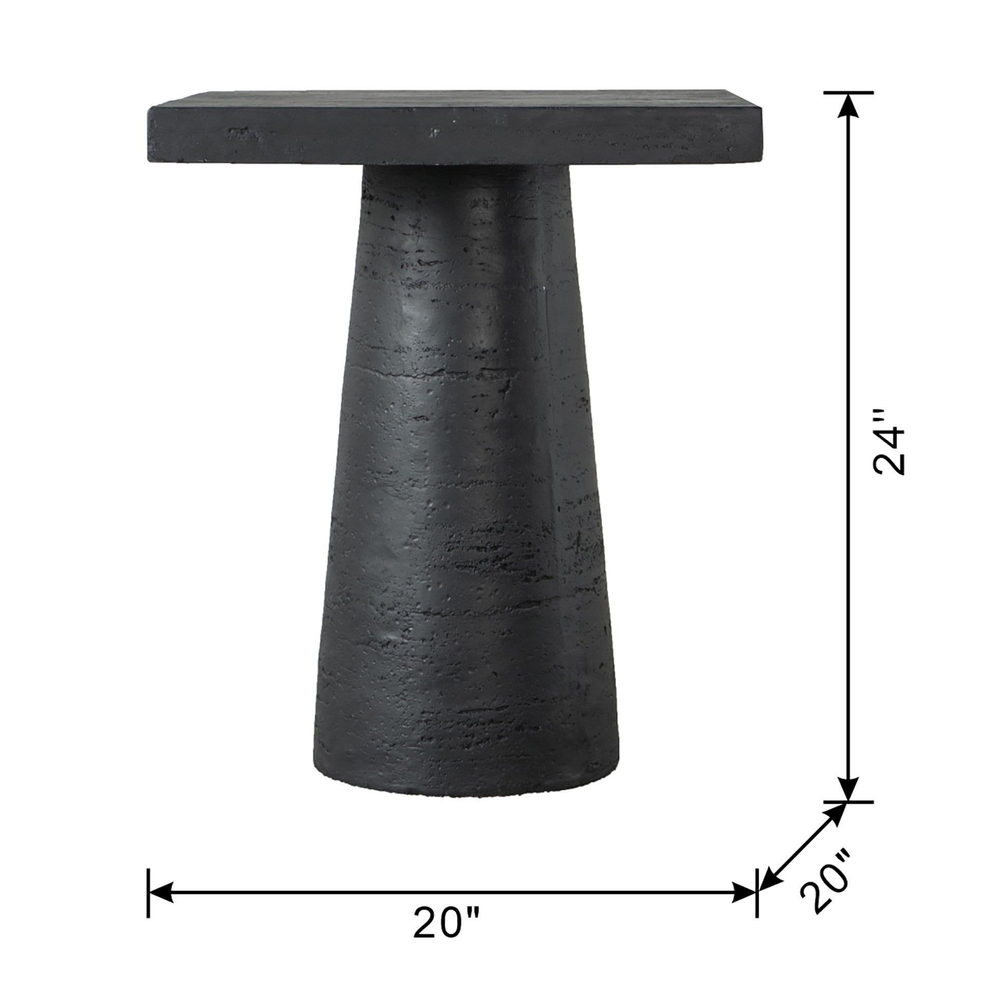 20x20x24" Black Cement Square Side Table with Pedestal Base