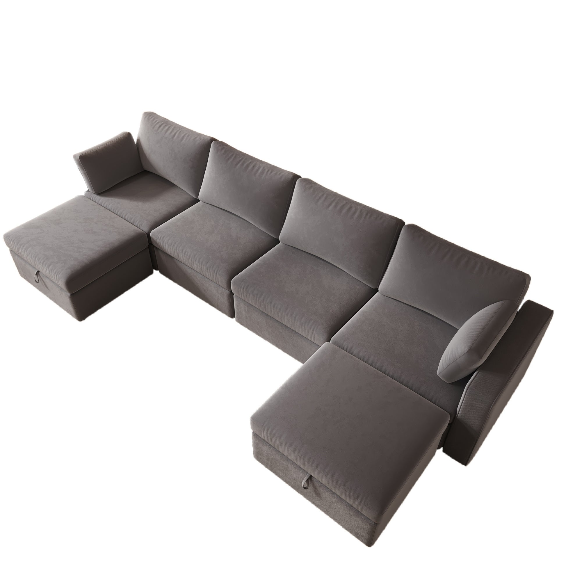 Modern Velvet Modular Sectional Sofa, L Shape Convertible Sofa Set with Pillows, Oversized Sectional Couches with Storage Ottomans for Living Room, Loft, Apartment, Office - Dark Gray 5 Seats