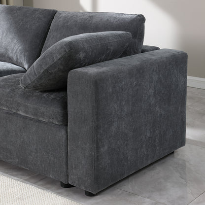 68.5" Loveseat Sofa with Ottoman Modular Sectional Love Seat Couch Small L Shaped Upholstered Couch for Living Room Apartment Small Space, Chenille Grey