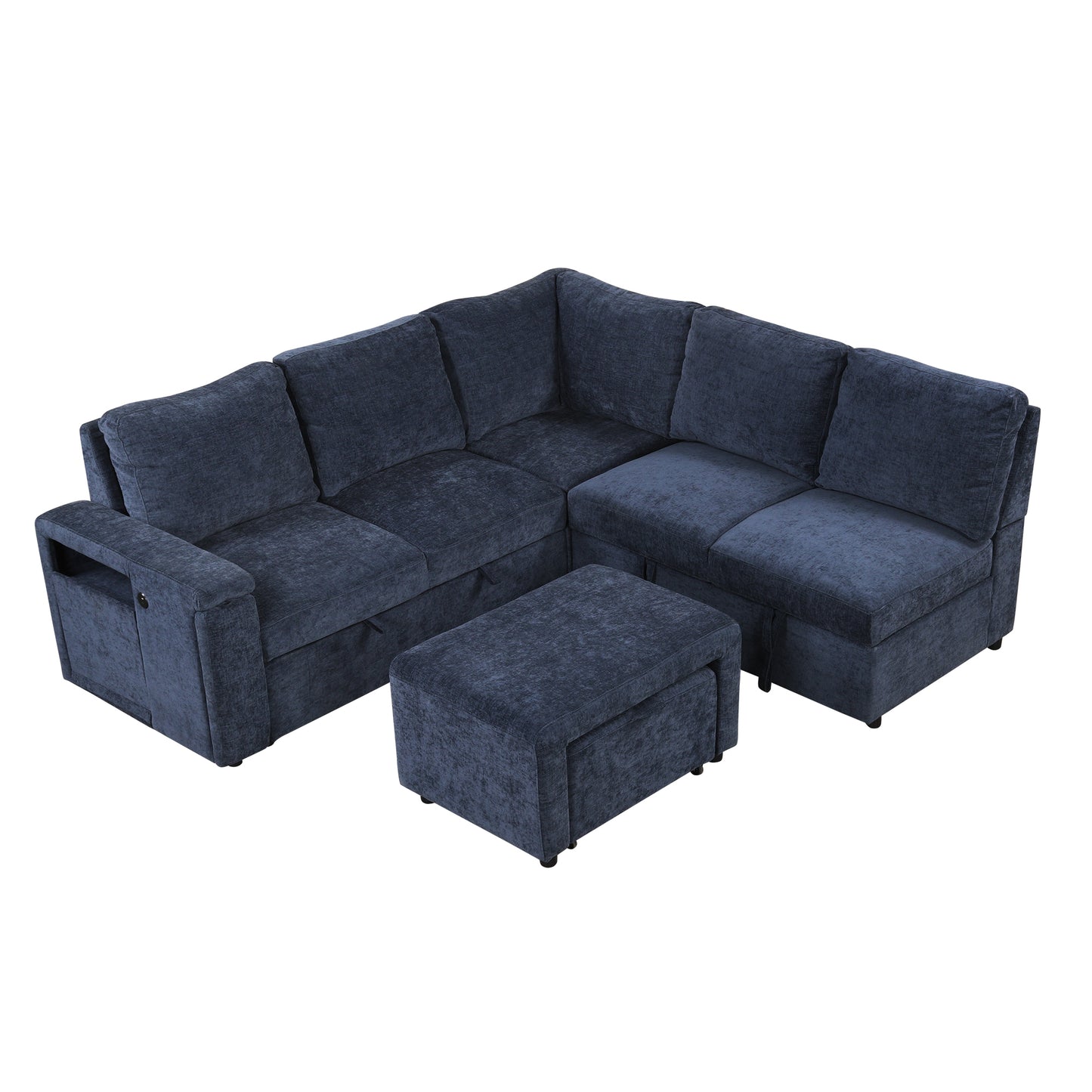 U_STYLE  L-shaped Padded Modular Sofa with Storage Space, USB Ports, and Cup Holders on the Armrests, Suitable for Living Rooms, Offices, and Apartments.