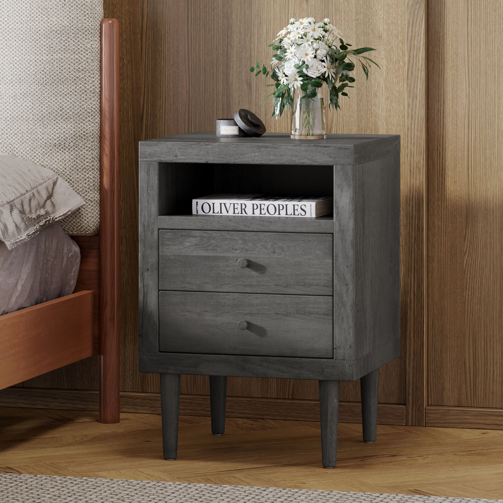 Ashley Modern Nightstand 2-Drawers, Bedside Table