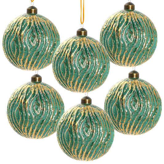 D3.9" Christmas Ball Ornaments, Glass Decorative Hanging Ball Christmas Tree Ornaments for Holiday Party Decorations, Set of 6