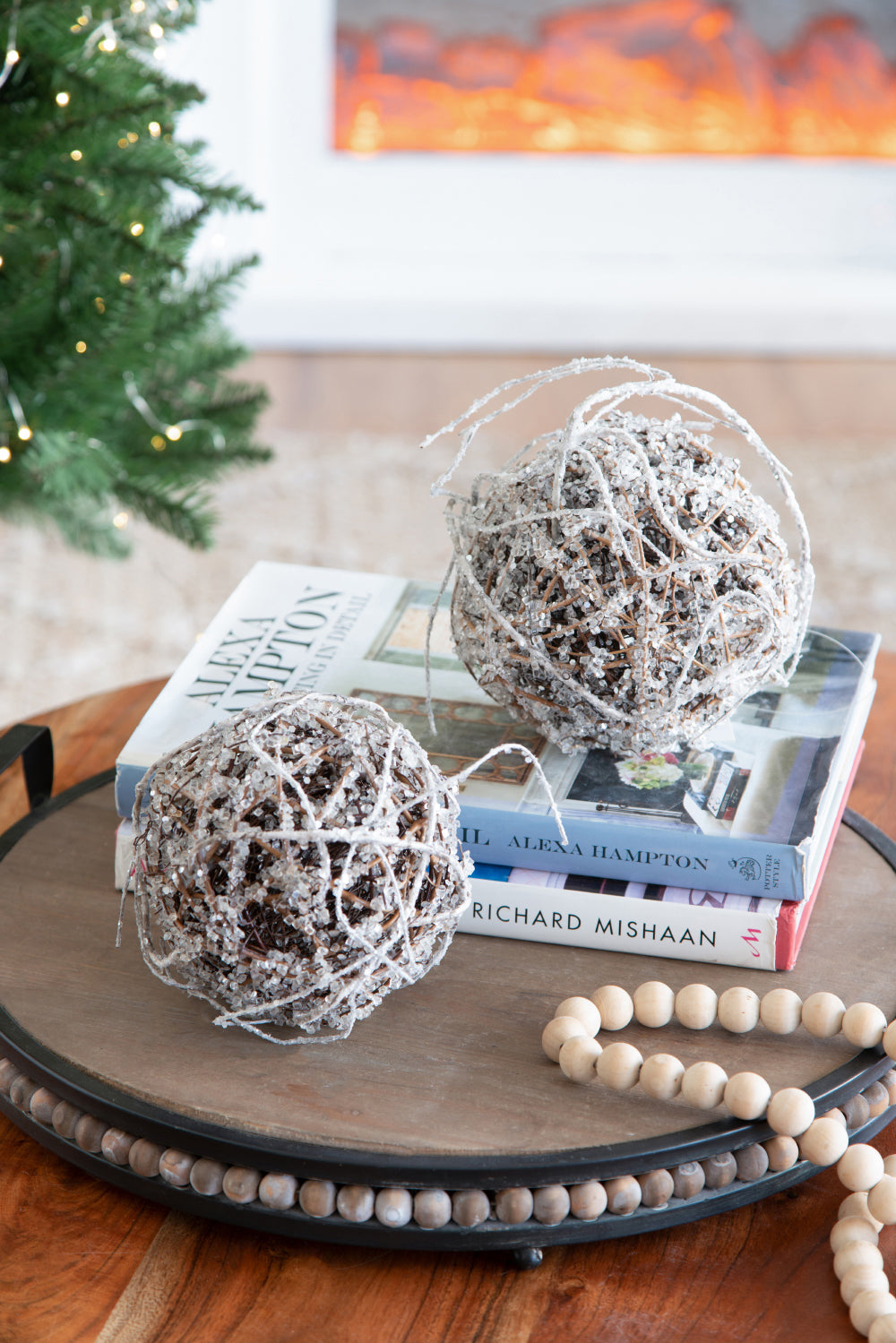 D5" Iced Twig Ball, Decorative Hanging Ball Christmas Tree Ornaments for Holiday Party Decorations, Set of 4