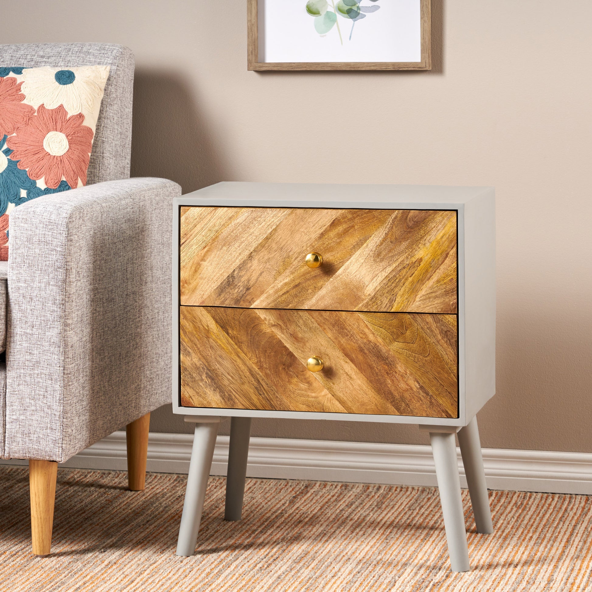 MANGO WOODEN / MDF FITTED 2 DRAWER CABINET- ( KD  LEGS