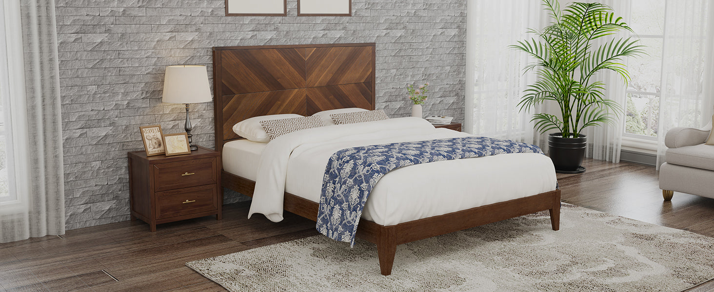 Mid-Century Modern Platform Bed Wood Slat Support with No Box Spring Needed,King Walnut