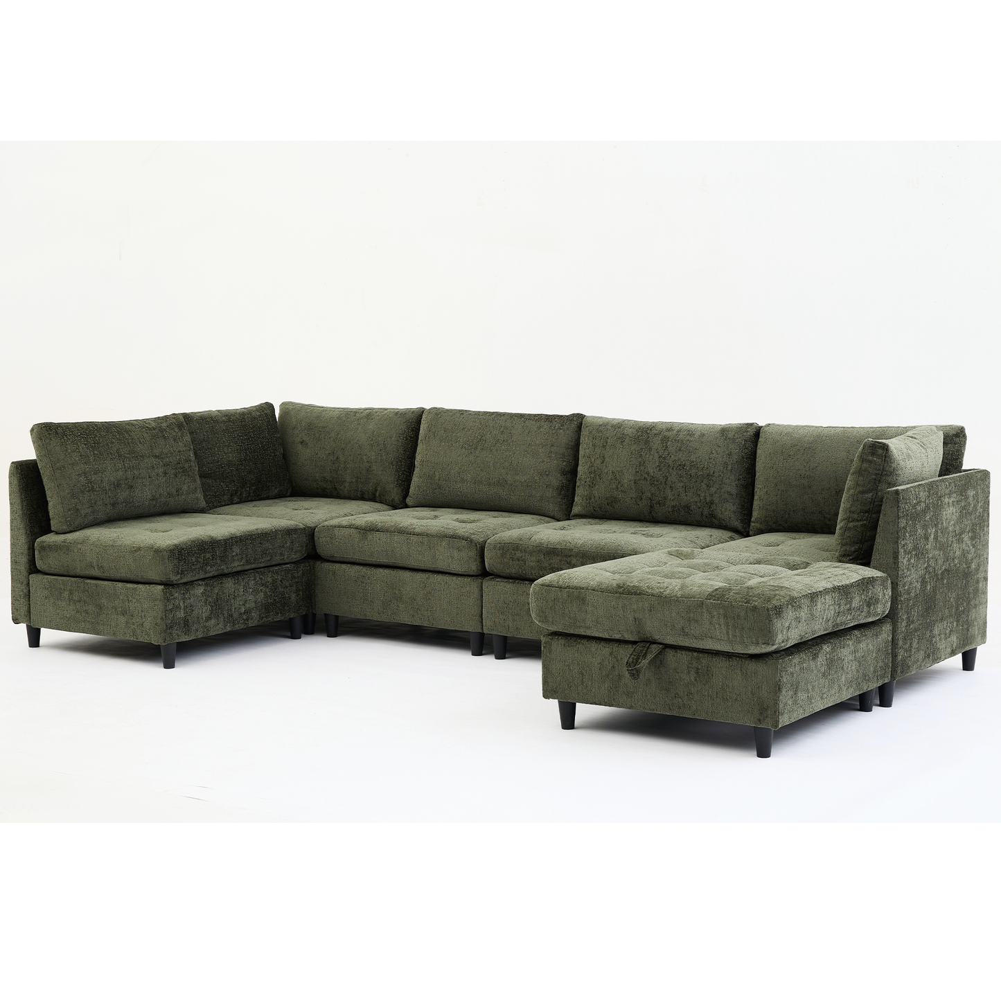 [NEW ARRIVED] [VIDEO PROVIDED]   Modular Sectional Couch with Storage Ottoman, U Shaped Sofa, Storage Ottoman,Minimalist ,Convertible Modular Sofa,Chenille ,Upholstered,6 Seat,Living Room,   Green