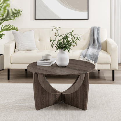 Contemporary Open Arch-Base Round Coffee Table – Cerused Ash