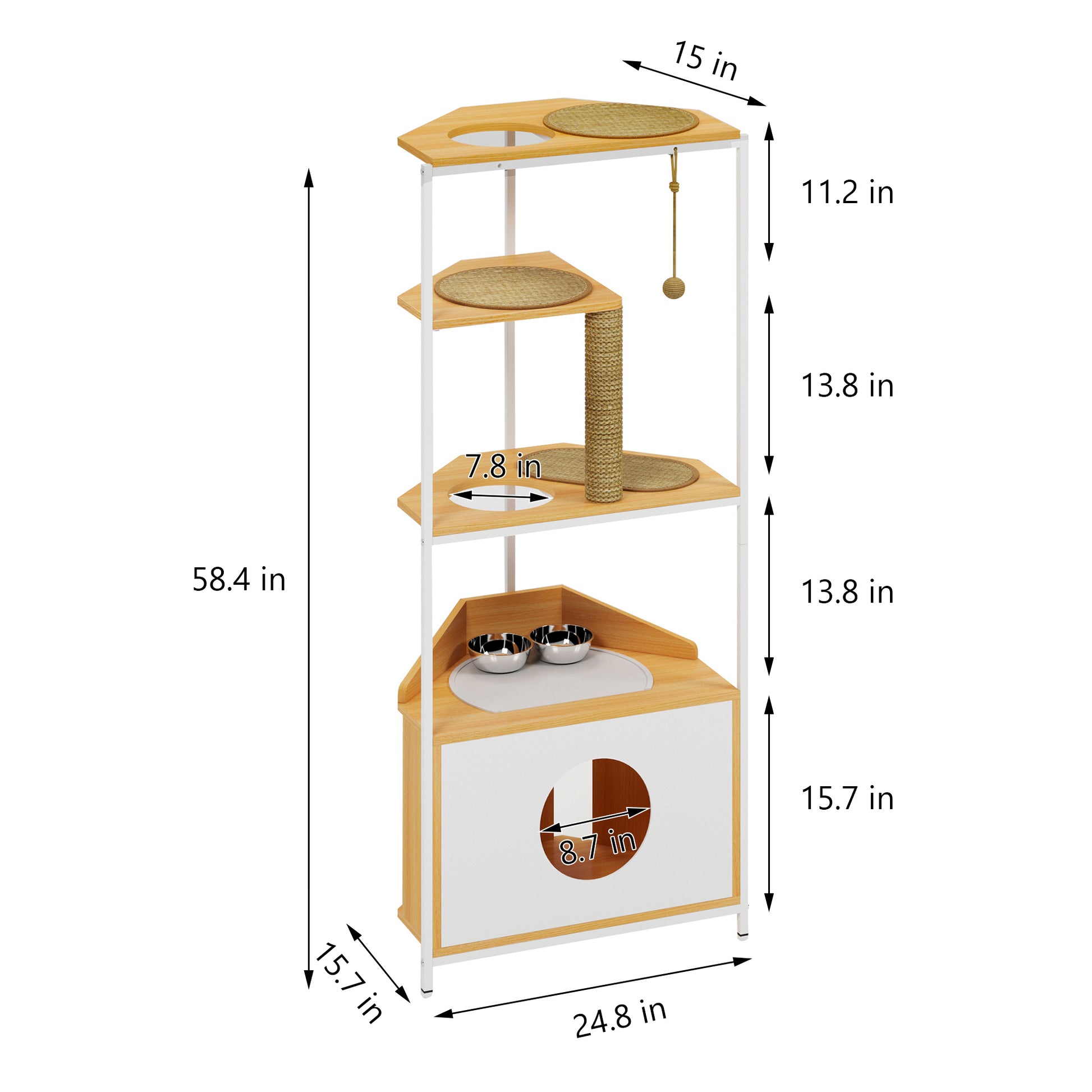 Corner Cat Tower, Cat Tree with Scratching Post, Cat Condo with Feeding Station and Climbing Platforms, Pet Furniture for Indoor Cats