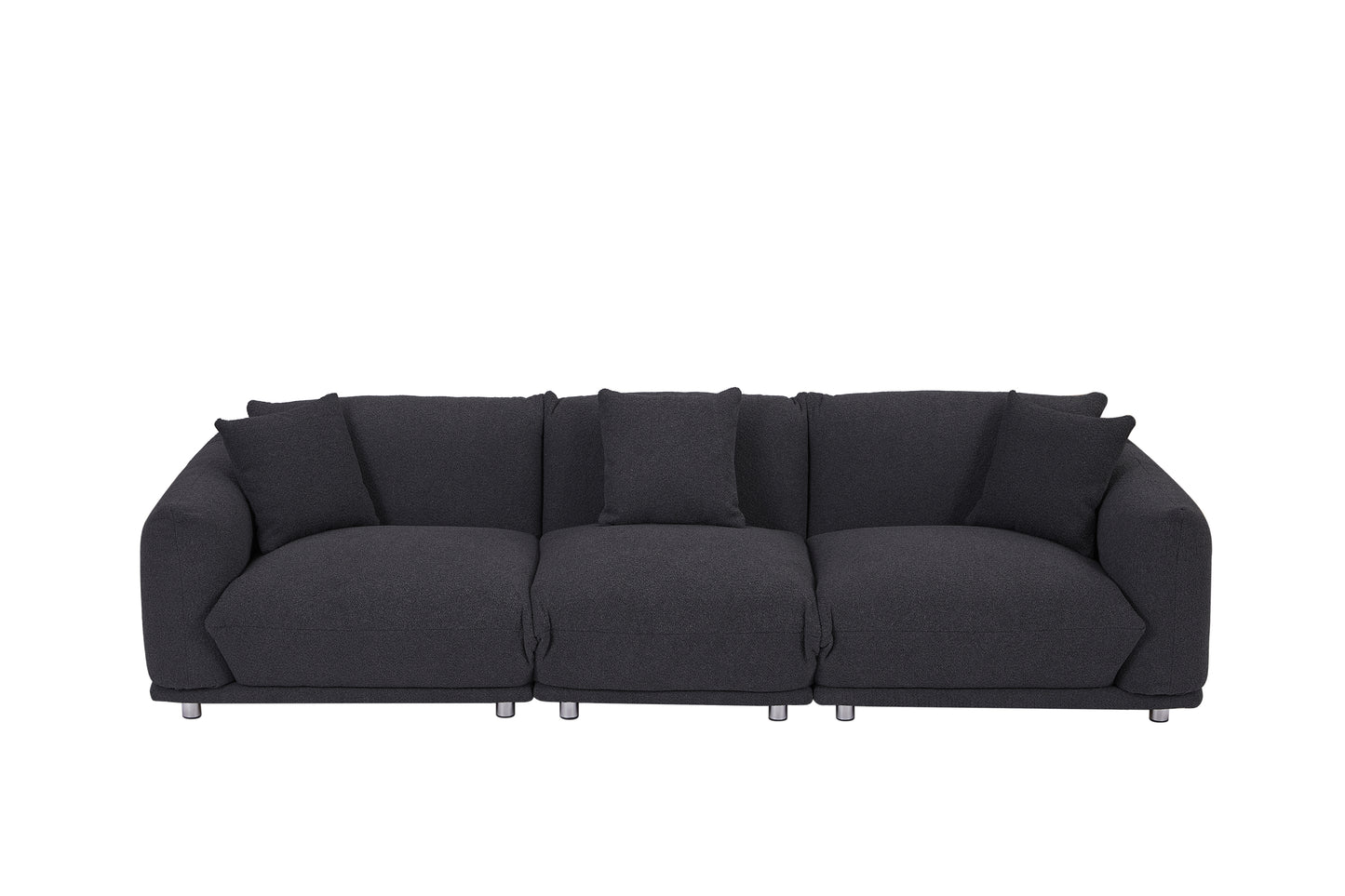 Originality Shapes Black Lambswool Sherpa 4 Seater Sofa With Metal Legs, Solid Wood Frame Couch with 3 Pillows, Linear and Modular Version Design, Possibility Combined Armchair Current Style