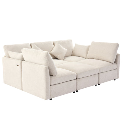 85.4" Sectional Sofa Modular Sofa U-shaped Sofa Couch Sofa Bed L-shaped Sofa with a Movable Ottoman and Two USB Ports for Living Room, Beige