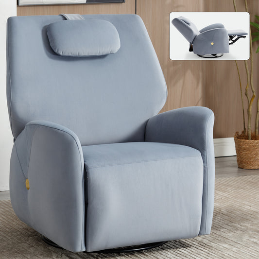 Blue Swivel and Rocker Power Recliner Chair with Lumbar and Neck Support Pillow, Max Swivel Degree 270°, Heavy Duty Motion Mechanism with USB and Type-C Ports