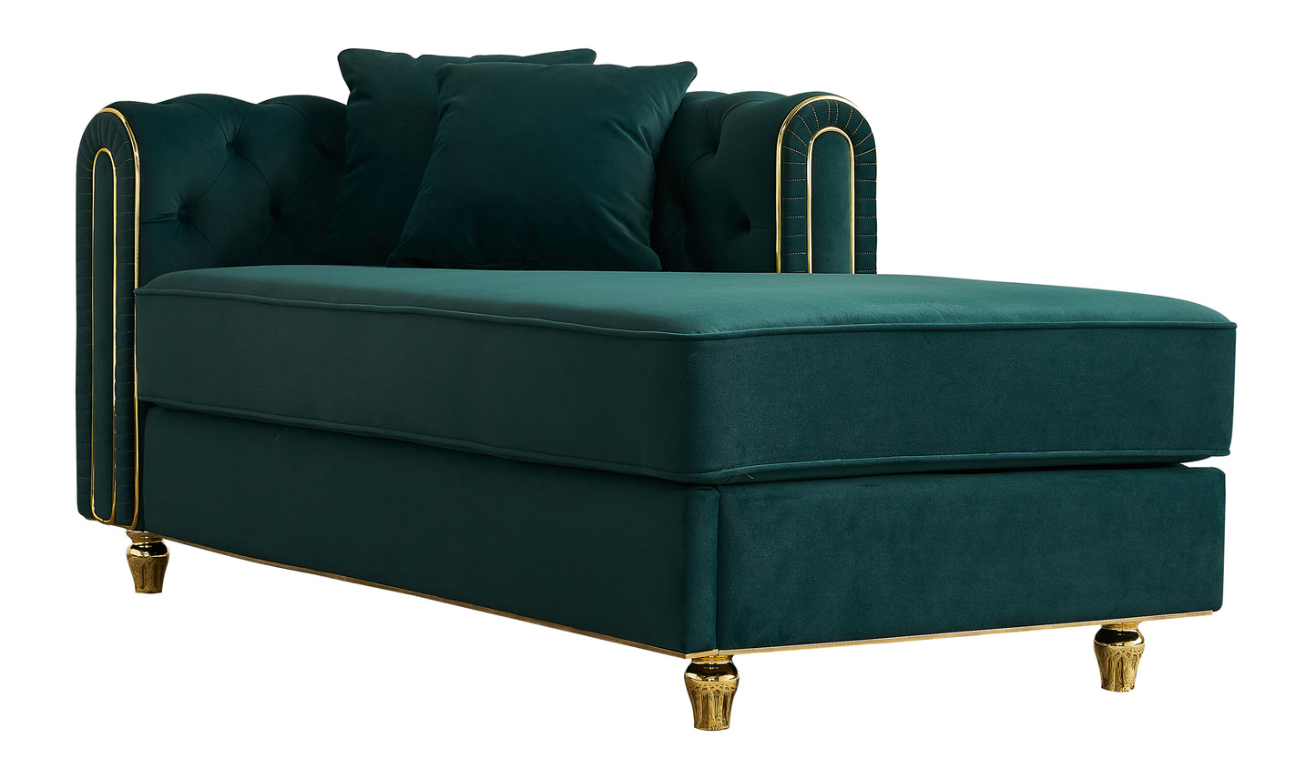 66.9''W Velvet Chaise Lounge,Luxury Modern Chaise Furniture,Tufted Back with 2pcs toss pillows for Living Room,Bedroom,Apartment,Green Color