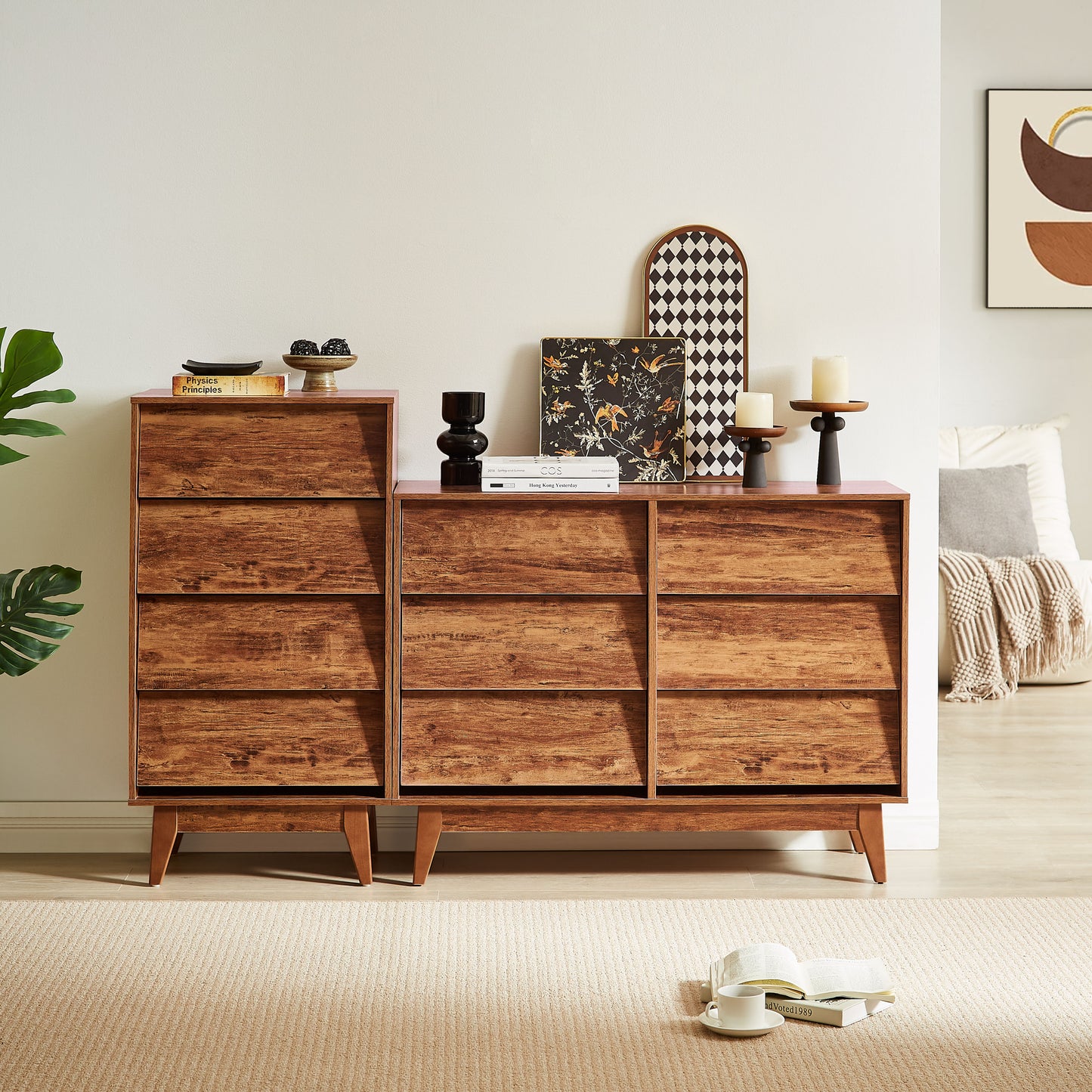 4 Drawer Double Dresser Features Vintage-style and Bevel Design