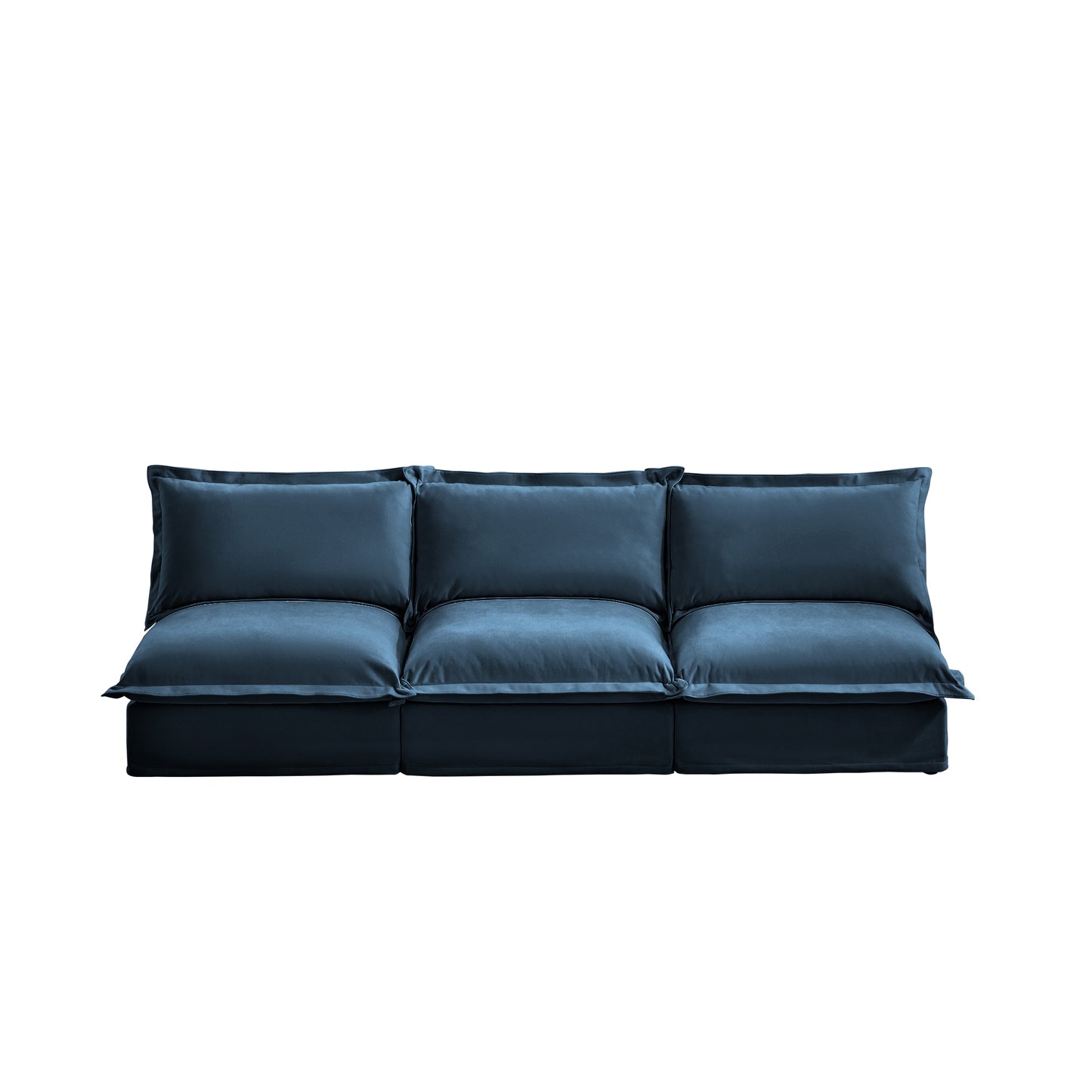 Modern Upholstered Modular Armless 3 Seater Sofa,Deep Seat 3- Seat Sofa Couch Armless Sofa Couch Free Combination, Chenille Fabric, Blue