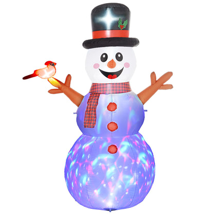 Outsunny 7.9' Christmas Inflatables Snowman with Branch Hands, Blow-Up Outdoor Christmas Decorations with Rotating Colorful LED Light for Lawn Garden Party