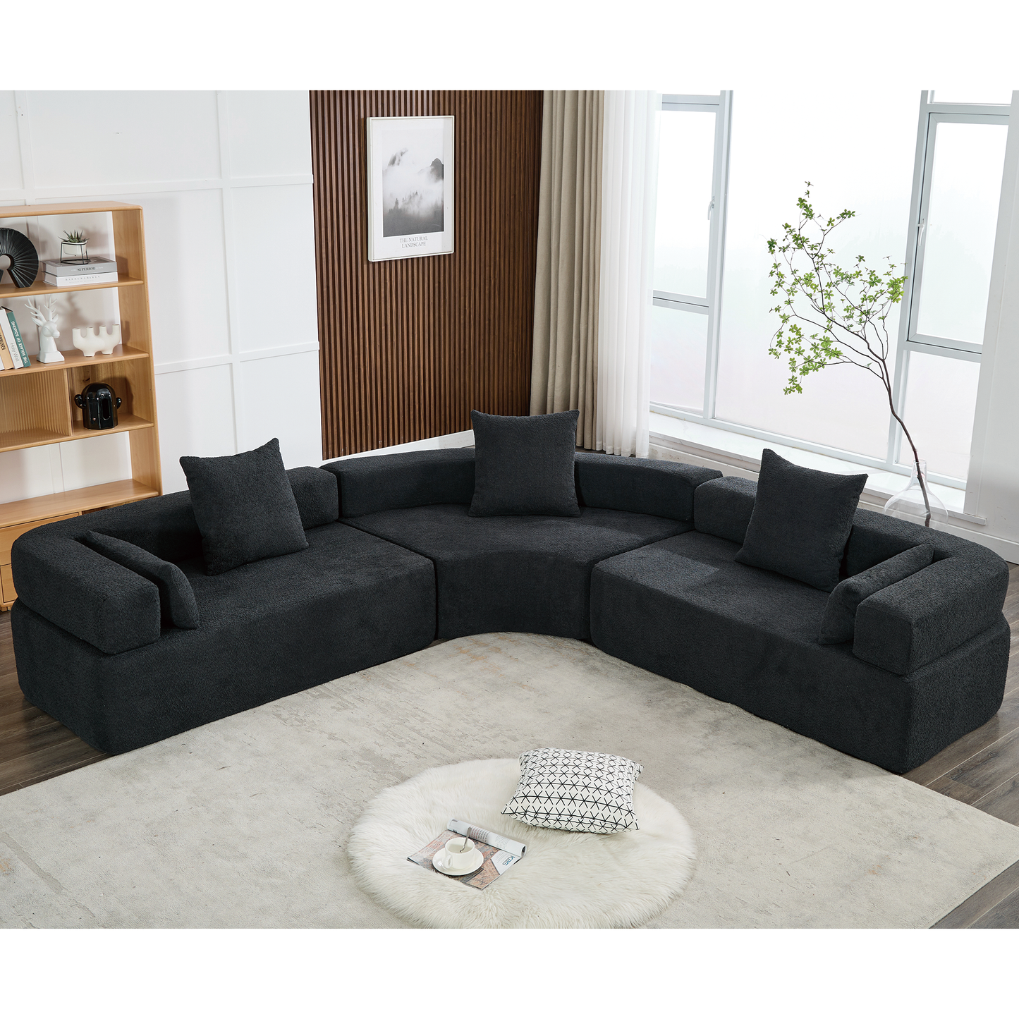 [NEW ARRIVED] [VIDEO PROVIDED]Oversized Combination Sofa,Curved Sofa,Upholstered 4 Seater Couch for Living Room,  Modern Modular 3 Piece Free Combination, Semicircular Modular  Sofa ,  Boucle, Black