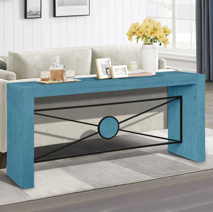 Retro Modern Wood Console Table, Long Sofa Table Behind Couch, Farmhouse Accent Table with Angled Metal Frame, Entryway Table for Hallway, Living Room, Foyer