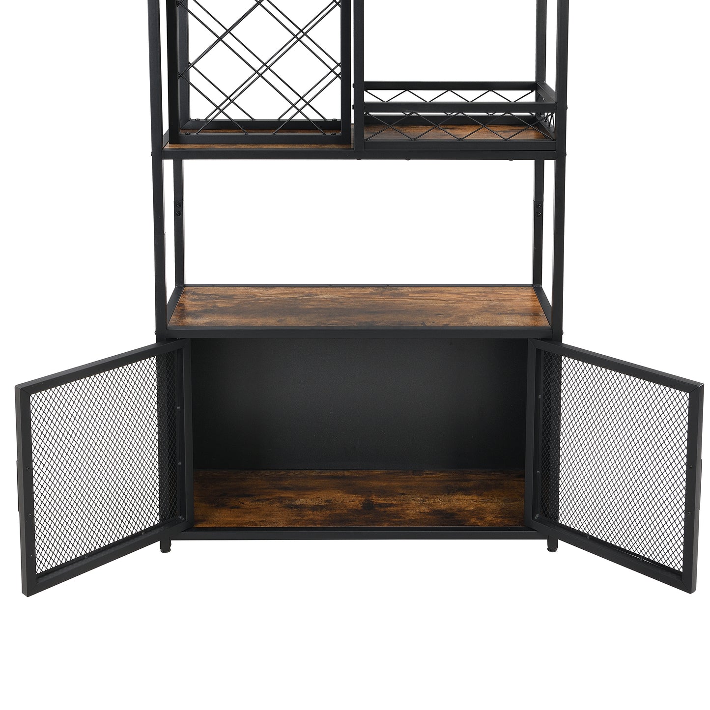 82.7" Industrial Tall Black Bar Wine Rack Cabinet with Glass Holder Wood Home Bar Cabinet