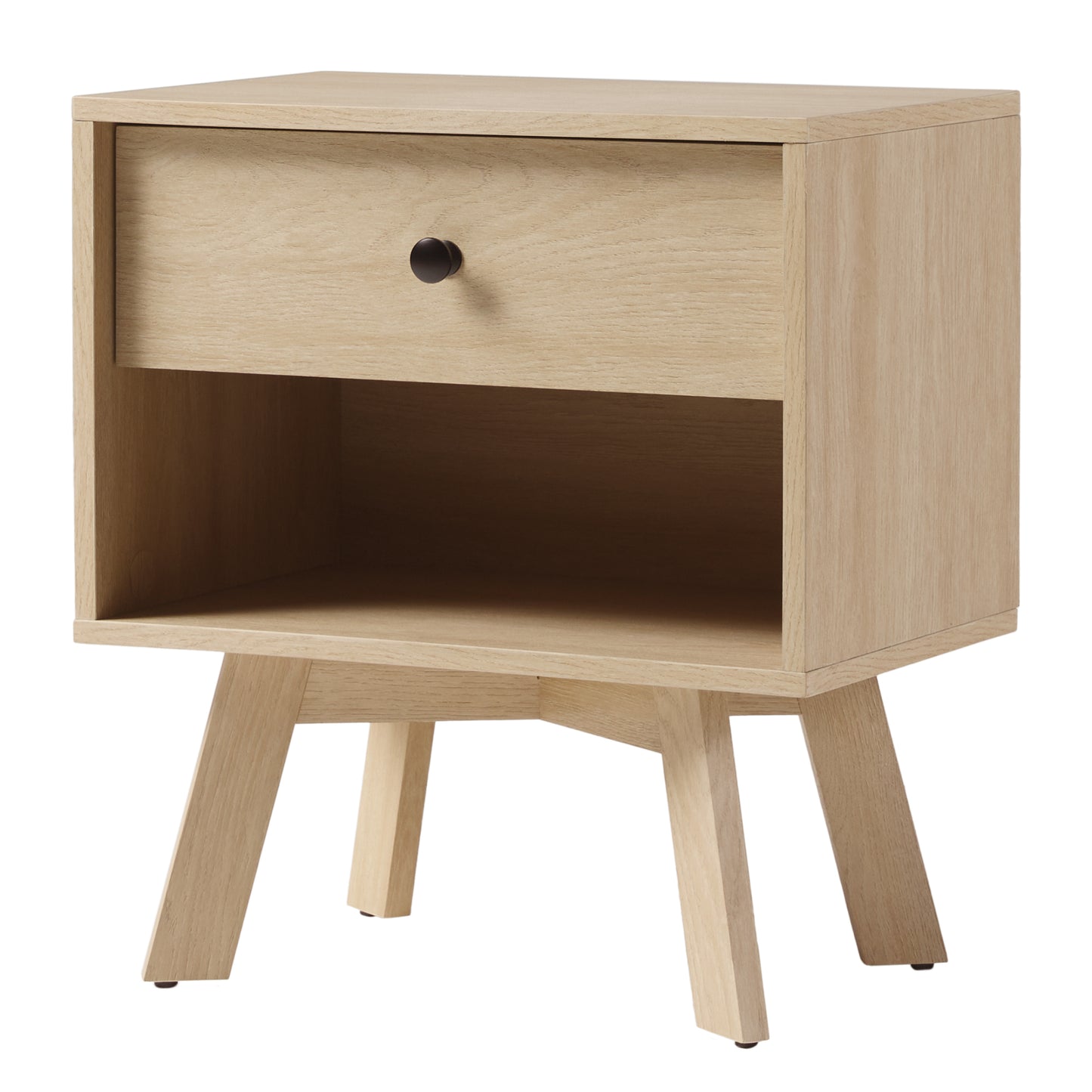 Mid-Century Modern Minimalist 1-Drawer Nightstand – Coastal Oak