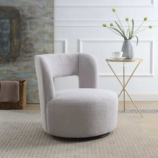 Swivel Barrel Chair with Soft Teddy Fabric, Comfy Round Accent Chair for Living Room.Upholstered Performance Fabric for Living Room Bedroom Reading Waitingroom,1 PC,Teddy Grey