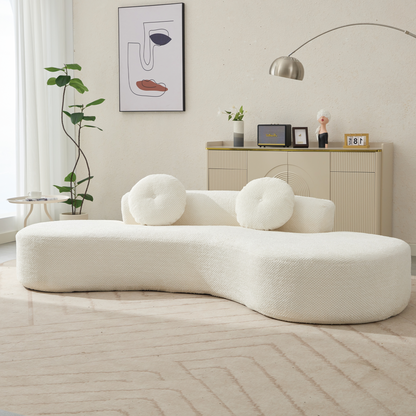 [NEW ARRIVED] [VIDEO PROVIDED]105.5''Curved Sofa, Modern Minimalist Sofa, Cloud Couch Sofa 3-4 Seater Couch with 2 Pillows,Bedroom,  No Assembly Required, Point-shaped corduroy,(Anti-Wrinkle) , Beige