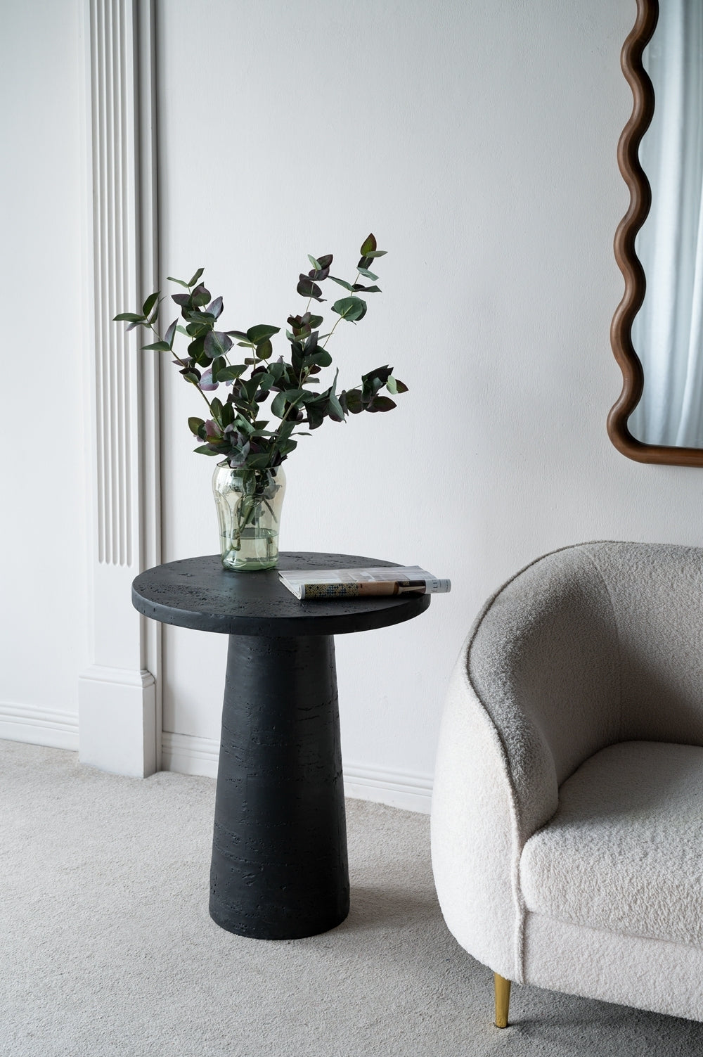 22x22x25.5" Black Cement Round Side Table with Pedestal Base