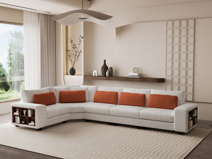 Modular Sectional L-shaped Sofa with Armrest Wooden Frame Locker, Stylish and Comfortable , Cream Style, Beige