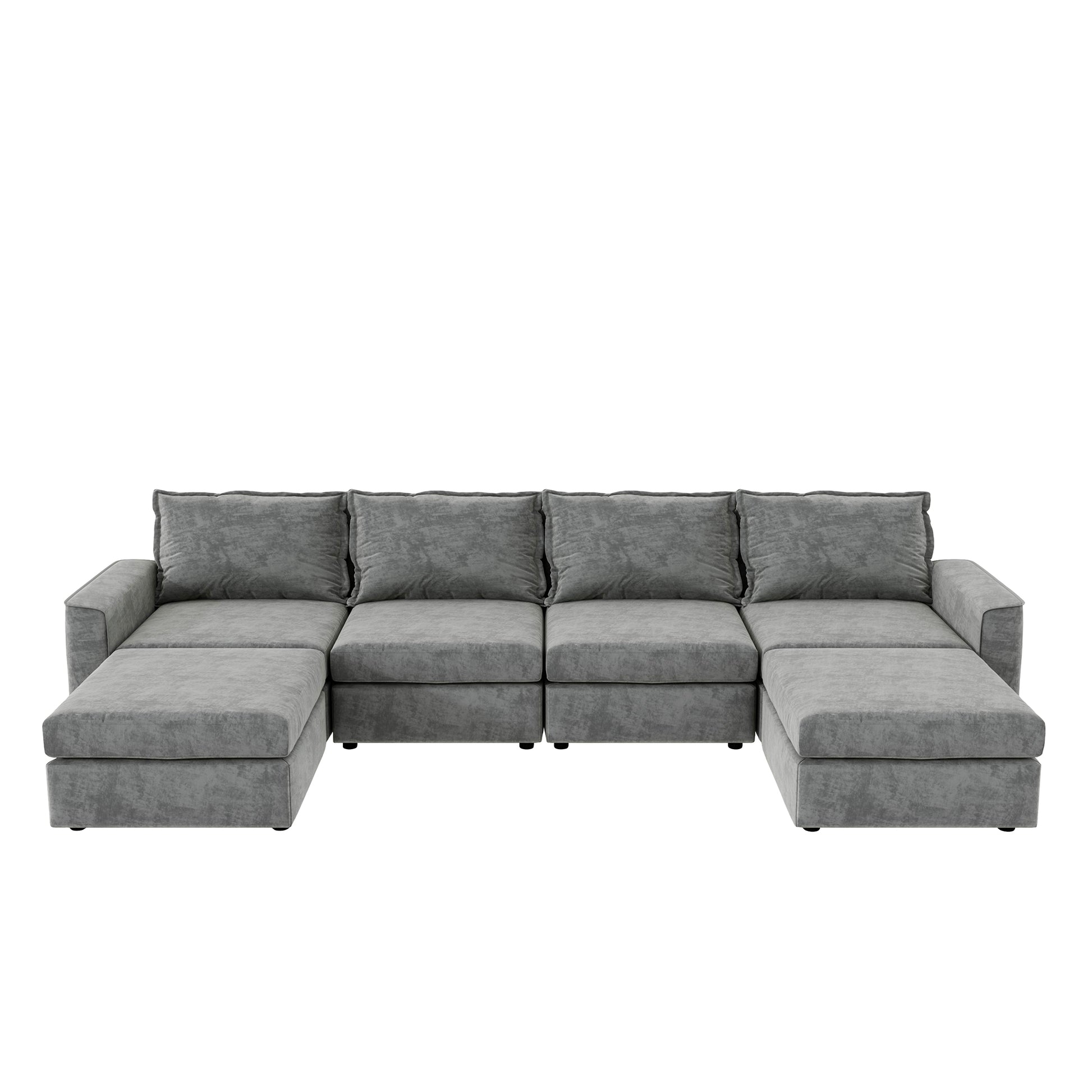 [VIDEO provided][New]115*58" Chenille Modular Sectional Sofa,U Shaped Reversible Couch,Free Combination,6 Seat Sleeper Sofa Bed with Ottoman,Convertible Oversized Indoor Furniture for Living Room,Gray