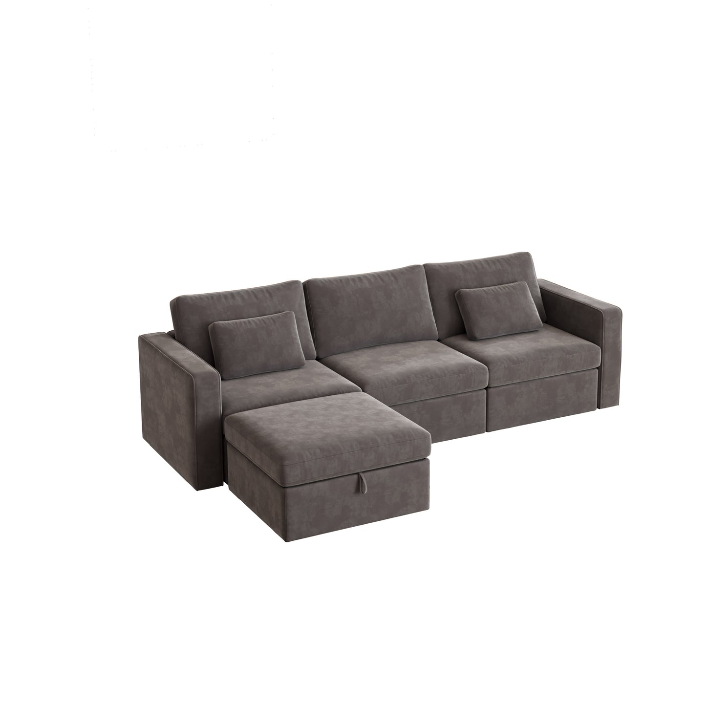 Modern Velvet Modular Sectional Sofa, L Shape Convertible Sofa Set with Pillows, Oversized Sectional Couches with Storage Ottomans for Living Room, Loft, Apartment, Office - Dark Gray 4 Seats