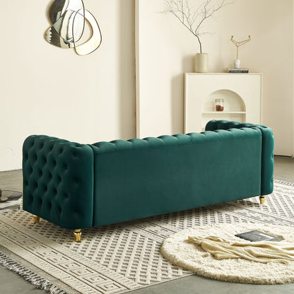 86'' W Luxury Modern Tufted Sofa with 2pcs of toss pillows for Living Room ,Bedroom,Green Color